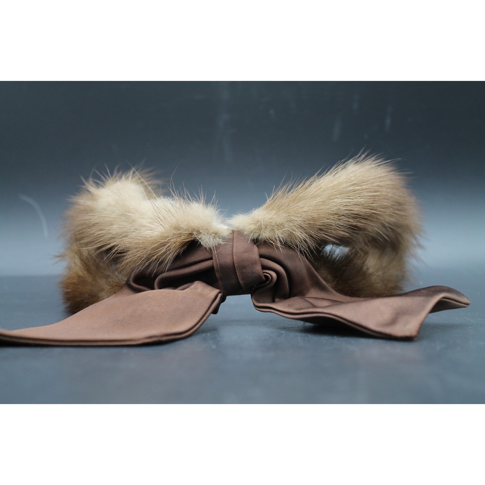 Vintage Sonni Fur Headband Fascinator Brown Satin Ribbon Bow Cocktail Hat 50-60s